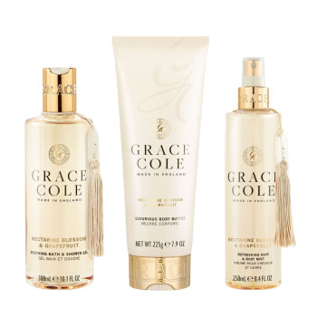 Set Grace Cole Nectarine Blossom & Grapefruit Bath & Shower Gel 300 ml + Hair & Body Mist 250 ml + Body Butter 225 g