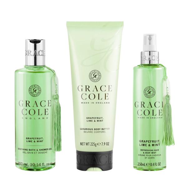 Set Grace Cole Grapefruit, Lime & Mint Bath & Shower Gel 300 ml + Hair & Body Mist 250 ml + Body Butter 225 g